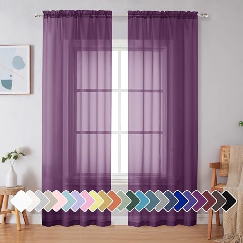 Plum Purple Sheer Curtains 84 Inches Long 2 Panels (Plum / 42"W x 84"L (Pack of 2))