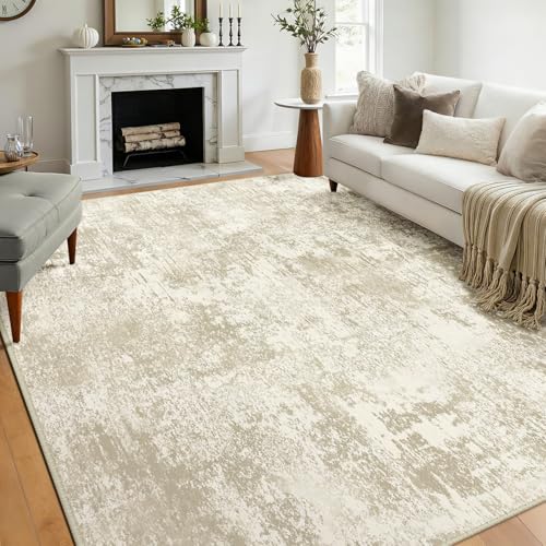 Washable 6'x9' Abstract Area Rug for Living Room Cream Beige (Beige/Cream / 6' x 9' (Rectangular))