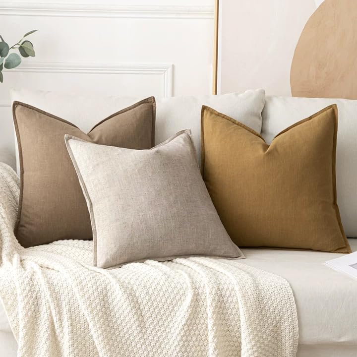 Decorative Linen Pillow Covers 18x18 Inch Natural Linen (Natural Linen / 18" x 18" (Pack of 2))