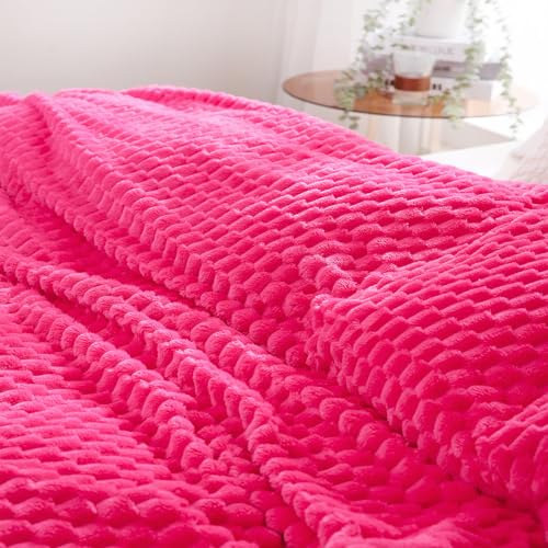 Hot Pink Throw Blanket 60"×80" Fuzzy 3D Jacquard Decorative (Hot Pink / 60"×80”)