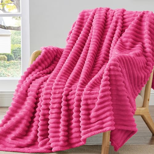 Ribbed Twin Blanket for Couch & Bed (Hot Pink / Twin(60"x80"))