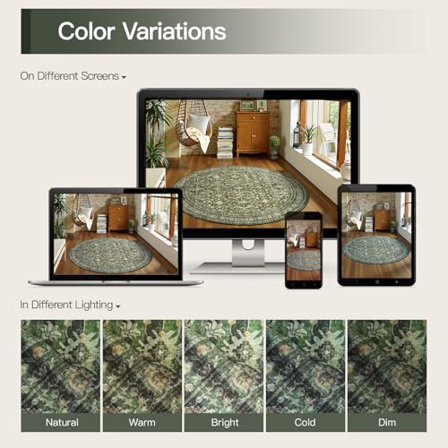 4ft Area Rugs for Living Room Bedroom (Green / 4' (Round))