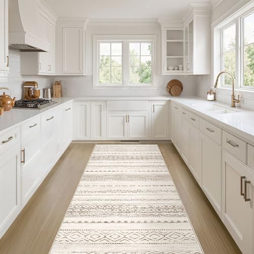 Runner Rug Kitchen Washable Rugs (Brown Tan / 3' X 8' (Runner))