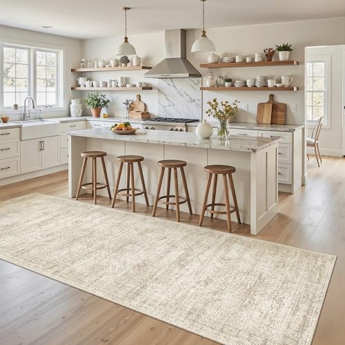 Washable Kitchen Runner Rug 3x8 Hallway Entry Rugs Non (Beige / 3' x 8' (Runner))