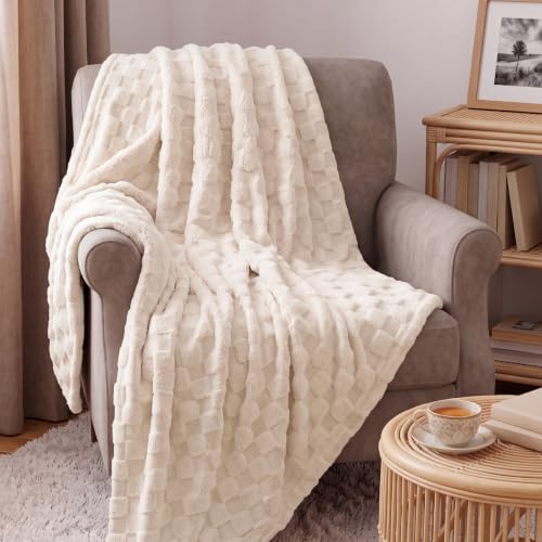 Checkered Soft Cozy Throw Blanket for Couch (07 Cream / Throw (50" X 60"))