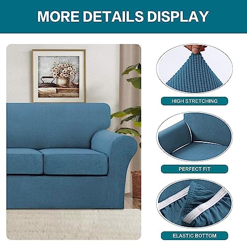 3 Piece Sofa Covers For 2 Cushion Couch Sofa Slipcover Soft Couch Cover For Dogs (Loveseat (2 Cushion) / Dusty Blue)