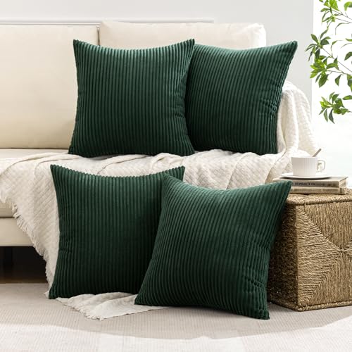 Soft Corduroy Decorative Throw Pillow Covers Army Green 18x18 (18" x 18" (Pack of 4) / Army Green)
