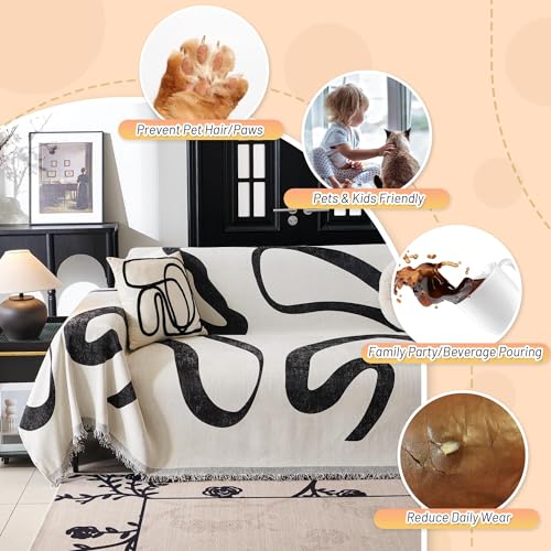 Couch Cover for 3 Cushion Couch Sofa Cover (91" x 118" / 1# Black Curve)