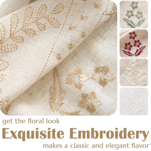 Floral Linen Curtains 84 Inch Farmhouse Back Tab 2 Panels (Beige / 50"W x 84"L (Pack of 2))