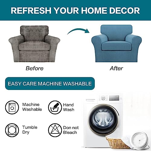 2 Piece Chair Covers Chair Slipcovers for Living Room Armchair Couch Cover Chair Sofa Cover with Individual Cushion Covers Furniture Cover for Chairs Feature Thick Fabric (Armchair (1 Cushion) / Dusty Blue)