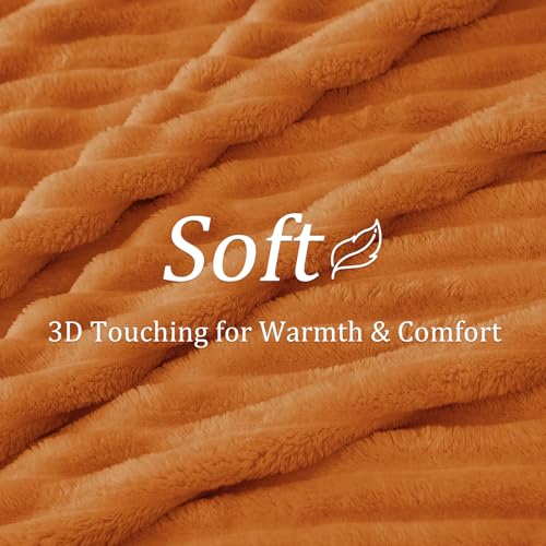 Ribbed Fleece Fall Twin Blanket (Burnt Orange / Twin(60"x80"))