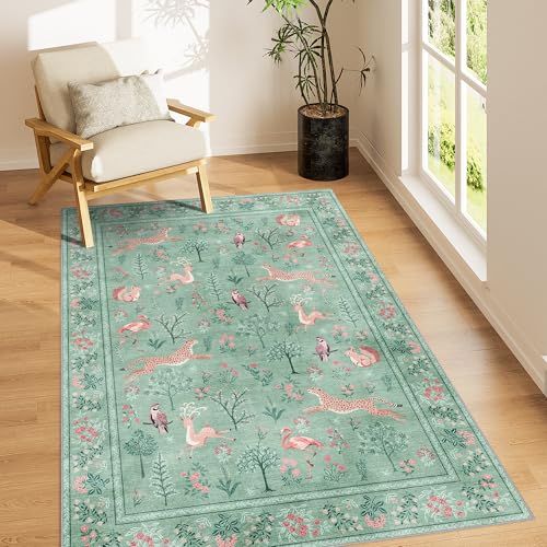 3x5 Rug Washable Animal Area Rug for Bedroom Non Slip (Teal (Animal) / 3' x 5' (Rectangular))
