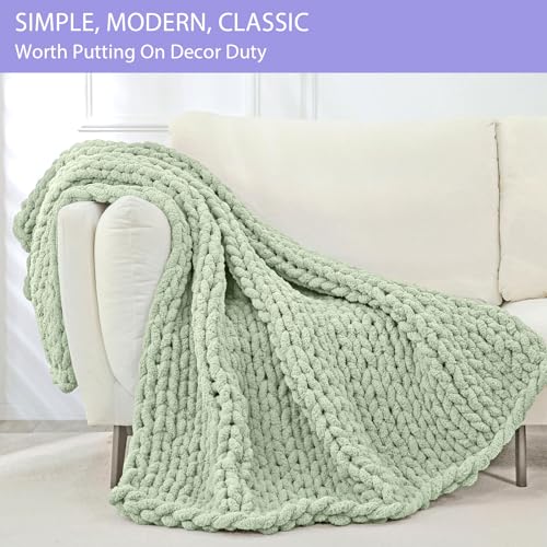 Chunky Knit Throw Blanket for Couch (Sage Green / 40"x60" (Medium Size Throw）)