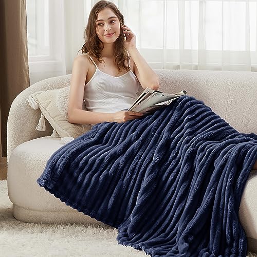 Soft Navy Blue Throw Blanket for Couch Decor Gifts 50"x70" (Navy / Throw XL)