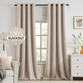 100% Blackout Linen Curtains for Bedroom 52x102 Inches Natural Beige (Beige / 52"W x 102"L (Pack of 2))