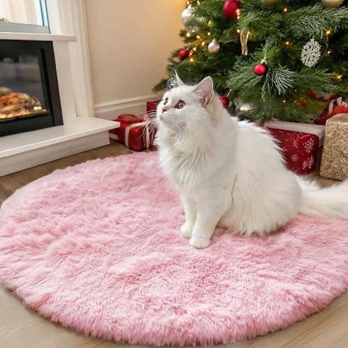 Pink Round Rugs for Bedroom (3 Ft Round / Pink)