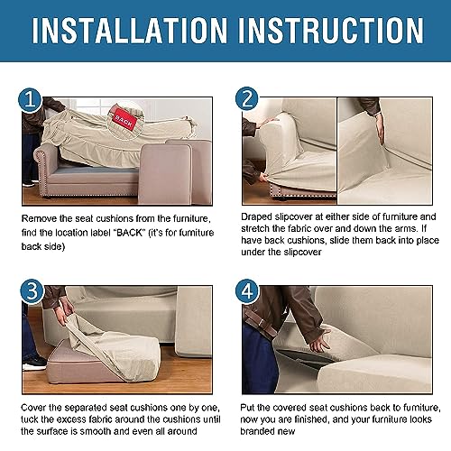 4 Piece Stretch Sofa Covers for 3 Cushion Couch Covers Furniture Slipcovers for Living Room (X-Large / Natural)