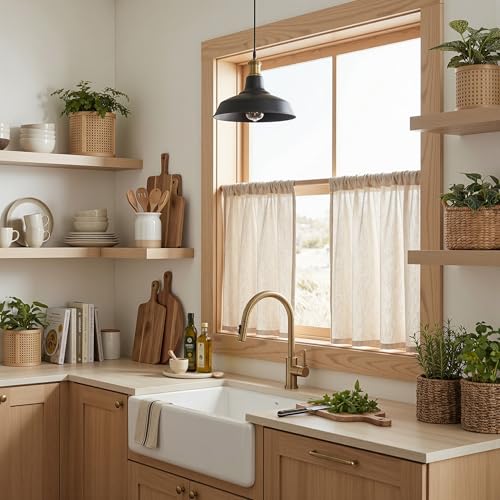 Semi Sheer Light Oatmeal Curtains 36 Inches Long for Kitchen 2 Panels (34"W x 36"L (Pack of 2) / Taupe)