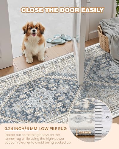 3x10 Runner Rug Non Slip Washable Hallway Runner (Blue/Beige / 3' x 10' (Runner))
