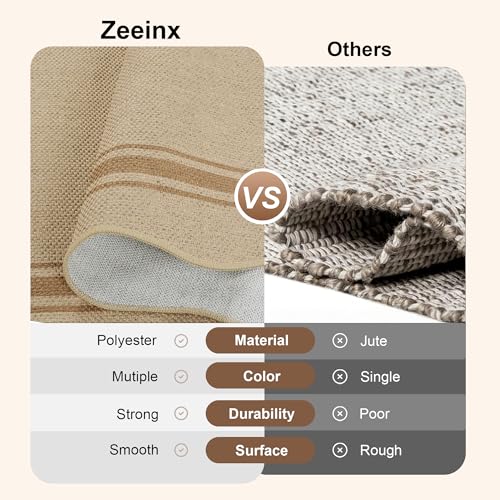 6x9 Scalloped Rug Easy Jute Washable Outdoor Patio Rug for Living Room (6'*9'(Rectangular) / Tan)