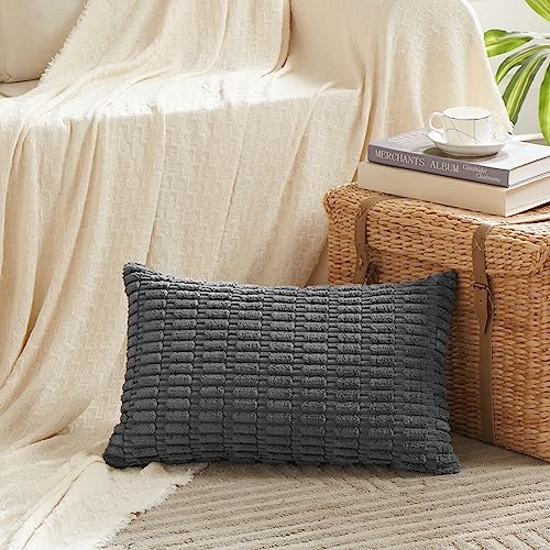 4 Packs Decorative Throw Pillow Covers for Living Room Couch Bed (24" x 14" (Pack of 4) / Dark Gray)