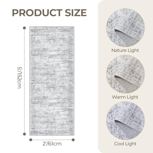2x5 Rug Runners for Hallways Non Slip (Grey/Ivory / 2' x 5' (Runner))