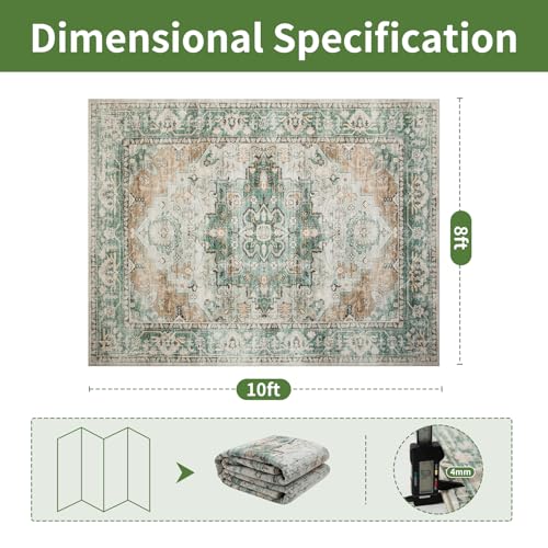 8x10 Moroccan Retro Washable Area Rugs for Living Room (8' x 10' (Rectangular) / Light Green-milky White-light Brown-dark Green)
