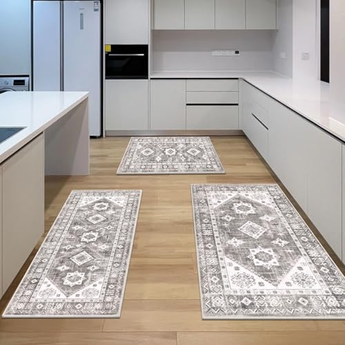 HEBE Boho Kitchen Rugs Set of 3 (Taupe Brown / 20"x32"+20"x48"+30"x50")
