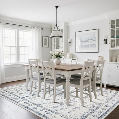 8x10 Washable Area Rugs for Living Room (8' x 10' (Rectangular) / Blue-white-gray)