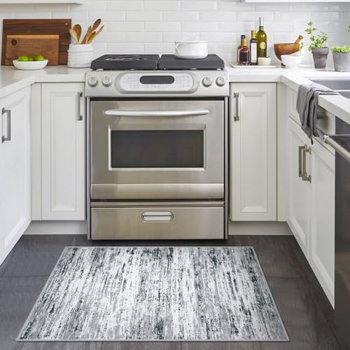 Abstract 2x3 Area Rug Small Washable Entryway Rug Non Slip Door Mat (Black Gray White / 2' x 3' (Rectangular))