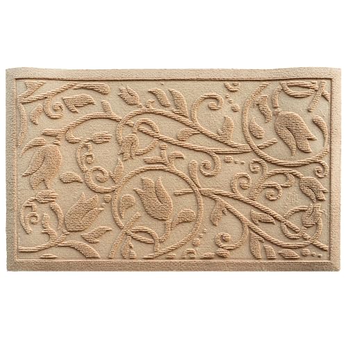 Boho Beige Floral Leaves Outdoor Indoor Entrance Doormats (Tulip-beige / 1'5" x 2'6" (Rectangular))