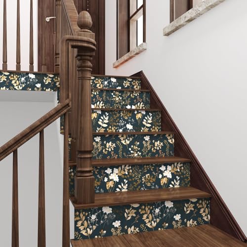 Vintage Dark Navy Gold Floral Peel and Stick Wallpaper 17.5"x118" (Blue&White / 118" x 17.5")
