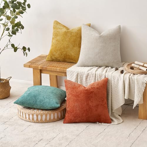 Decorative Chenille Fall Pillow Covers Orange Teal 20x20 Pack of 4 (20" x 20" (Pack of 4) / Orange Teal)