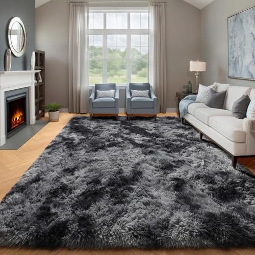Area Rugs 9x12 Living Room (Tie-dyed Dark Grey / 9' x 12' (Rectangular))
