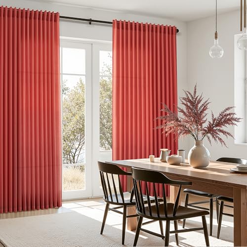 Christmas Red Linen Curtains 72 Inches Long for Living Room Light Filtering Semi Sheer Curtain Back Tab and Rod Pocket Vintage Rustic Luxury Home Decor Neutral Drapes for Bedroom 52x72 (52"W x 72"L (Pack of 2) / Christmas Red)