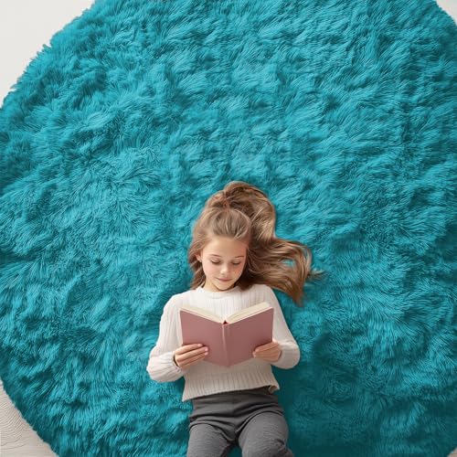 Teal Round Rugs for Bedroom (7 Ft Round / Teal)