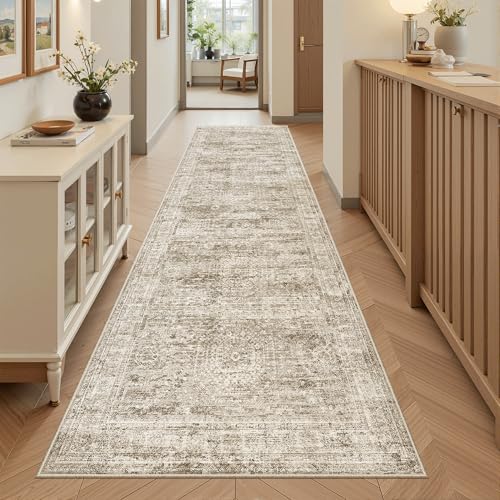 Washable Runner Rug 2'6"x8' Kitchen Hallway Runners Brown (Brown / 2'6" x 8' (Runner))