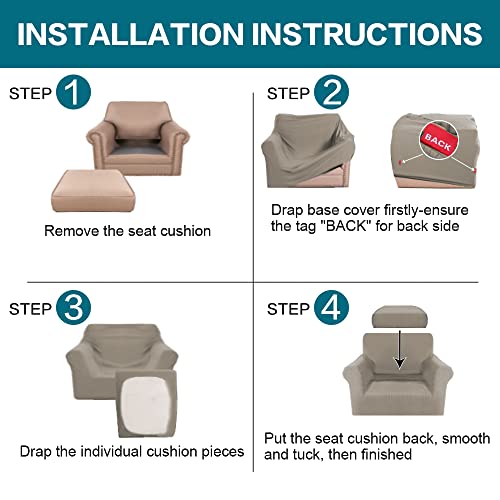 2 Piece Chair Covers Chair Slipcovers for Living Room Armchair Couch Cover Chair Sofa Cover with Individual Cushion Covers Furniture Cover for Chairs Feature Thick Fabric (Armchair (1 Cushion) / Taupe)