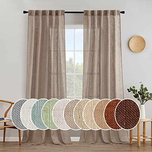 Taupe Linen Curtains 52x108 Inch Long for Bedroom Living Room Decor (52"W x 108"L (Pack of 2) / Taupe)