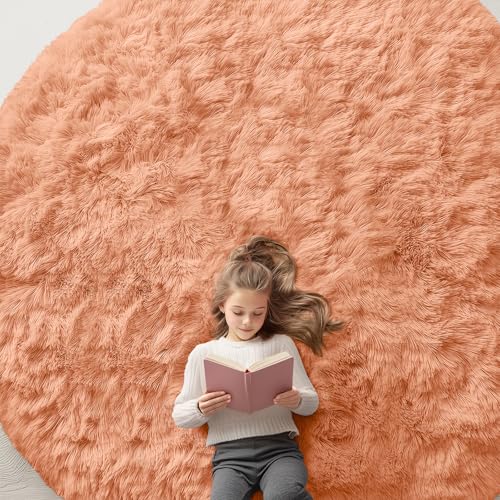 Muted Orange Round Rugs for Bedroom (9 Ft Round / Muted Orange)