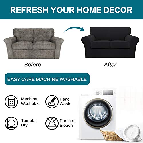 3 Piece Sofa Covers for 2 Cushion Couch Sofa Slipcover Soft Couch Cover for Dogs (Loveseat (2 Cushion) / Black)