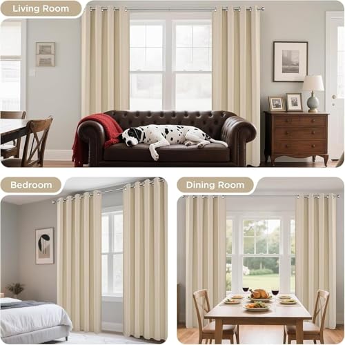 Blackout Curtains 63 Inch Length 2 Panels Set (Light Beige / 52"W x 63"L (Pack of 2))