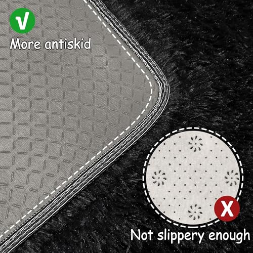 2x8 Bedside Area Rugs for Bedroom Soft Fluffy Shag Black Rug for Hallway Non (Black / 2' x 8' (Runner))