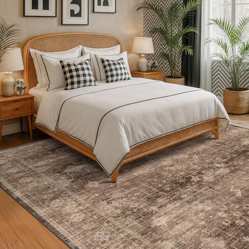 Boho Brown Living Room Rug 6x8 (6' x 8' (Rectangular) / Brown)