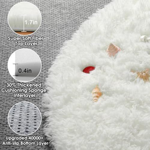 Cream White Round Rugs 7ft for Living Room (Cream White / 7' (Round))