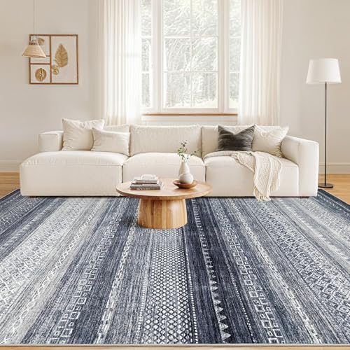 Boho 10x12 Area Rug Living Room Rugs Machine Washable Blue (Denim Blue / 10' X 12' (Rectangular))