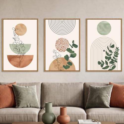 Boho Abstract Terracotta Green Framed Canvas Wall Art Set (Boho Terracotta Wall Art / 16"L x 24"W)
