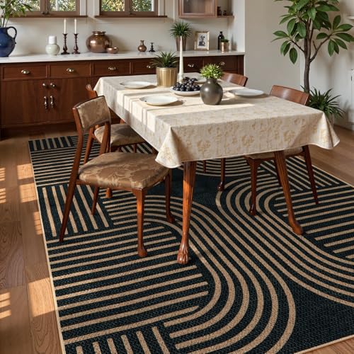 Modern Geometric Easy Jute Rug (6' x 9' (Rectangular) / Black/Nature Geometric-1)