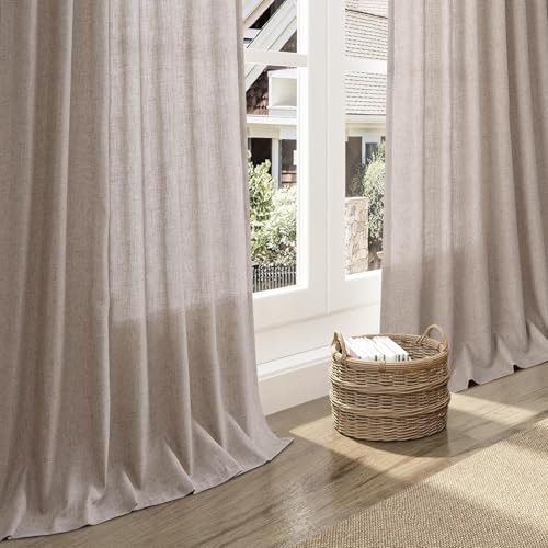 Brownish Grey Linen Curtains for Living Room 98 Inches Long Back Tab Light Filtering Semi Sheer Curtain Modern Farmhouse Decor for Bedroom Office Luxury Textured Drapes 52x98 (52"W x 98"L (Pack of 2) / Brownish Grey)