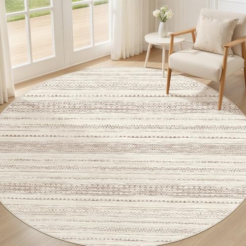 Round Rug Boho Area Rugs (Brown Tan / 5' X 5' (Round))